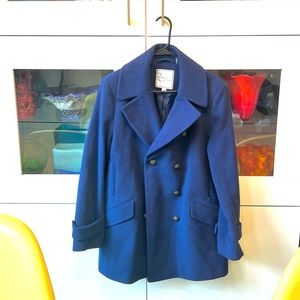 Blue Wool Pea Coat Double Breasted Larry Levine